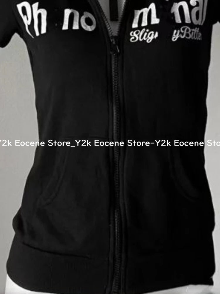 Y2K サブカルチャー スカルプリント ジップカーディガン 半袖 レディース 日本製 スリムフィット ストライプ パーカー カジュアル トップス ファッション ストリートウェア