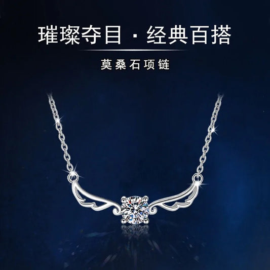 wz031Lefei Fashion Luxury Trendy Simple Classic 0.5CT Moissanite Angle Wing Necklace For Women 925 Sterling Silver Party Jewelry