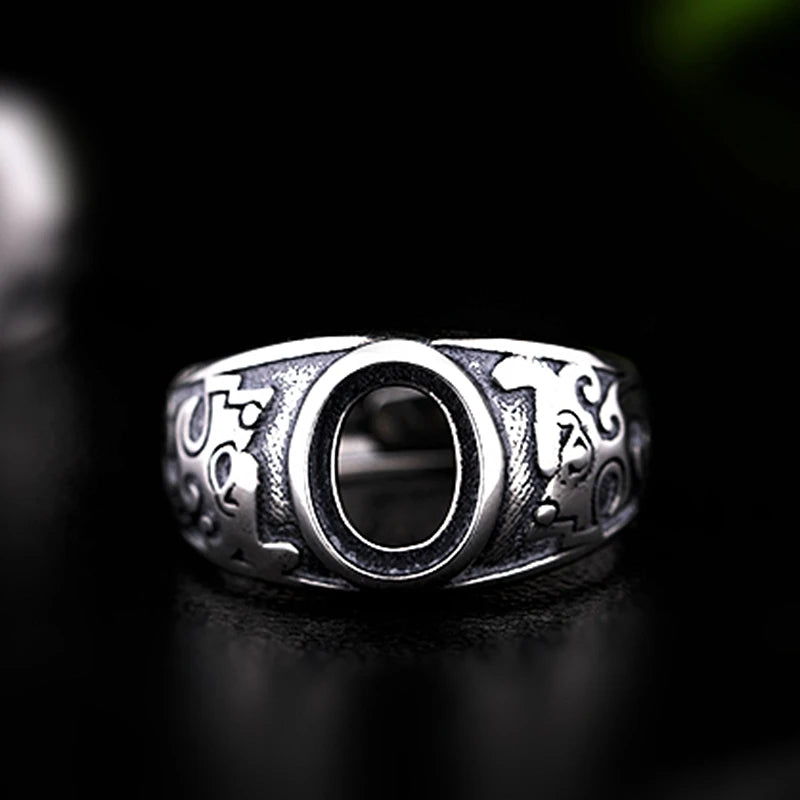 925 Sterling Silver Vintage7x9mm 8x10mm Oval Cabochon Semi Mount Ring Art Nouveau Men Engagement Wedding Ring Antique