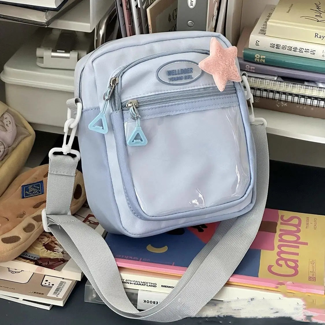 HAEX かわいいレディースイタバッグ ファッション パッチワーク ナイロン DIY バッジ クロスボディ ショルダーバッグ 原宿 カジュアル サブカルチャー ボルソ ムジェール