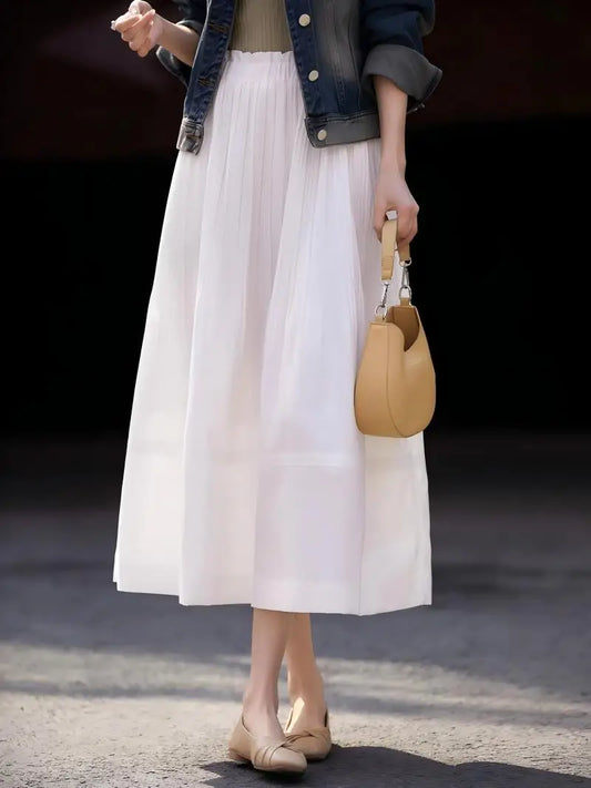Women's Pleated Long Skirt, Elegant, Casual, Classy Romantic Fabric, Soft Lining, Japanese and Korean French Style
