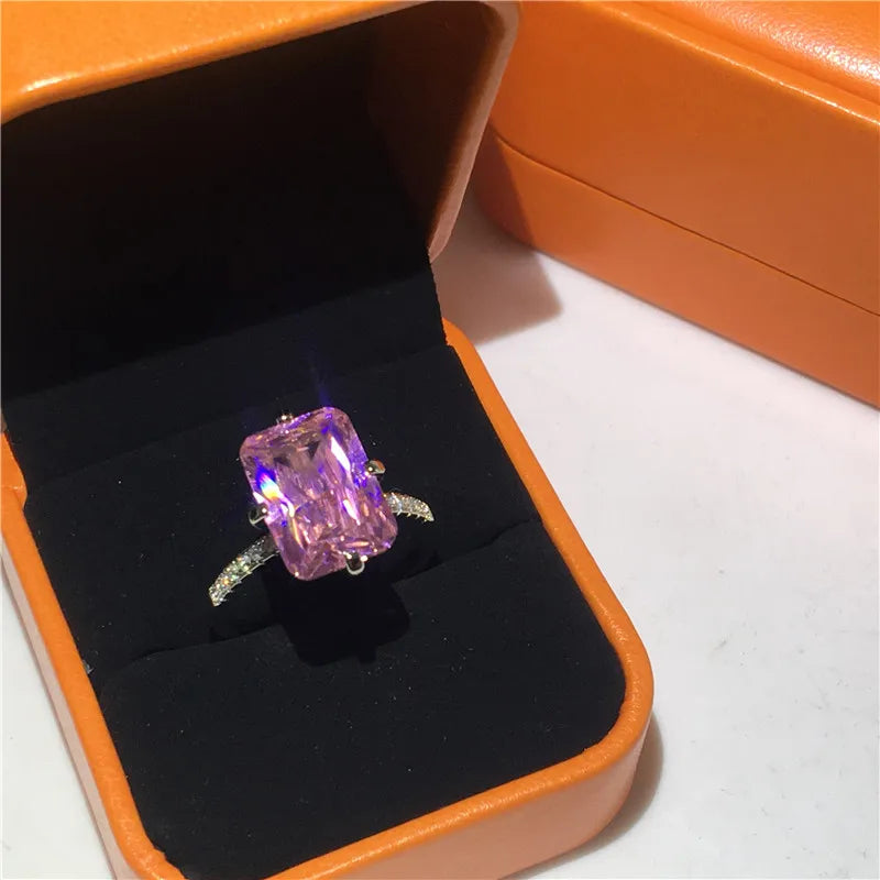Luxury Square 5ct Lab Sapphire Topaz Diamond ring 925 sterling silver Engagement Wedding Rings for women Men Party Jewelry Gift