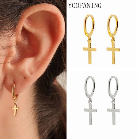 925スターリングシルバーイヤーニードルハイエンドミニマリストゴールドシルバーフープイヤリングクロスシェイプイヤリングメンズ/レディースジュエリーパティ