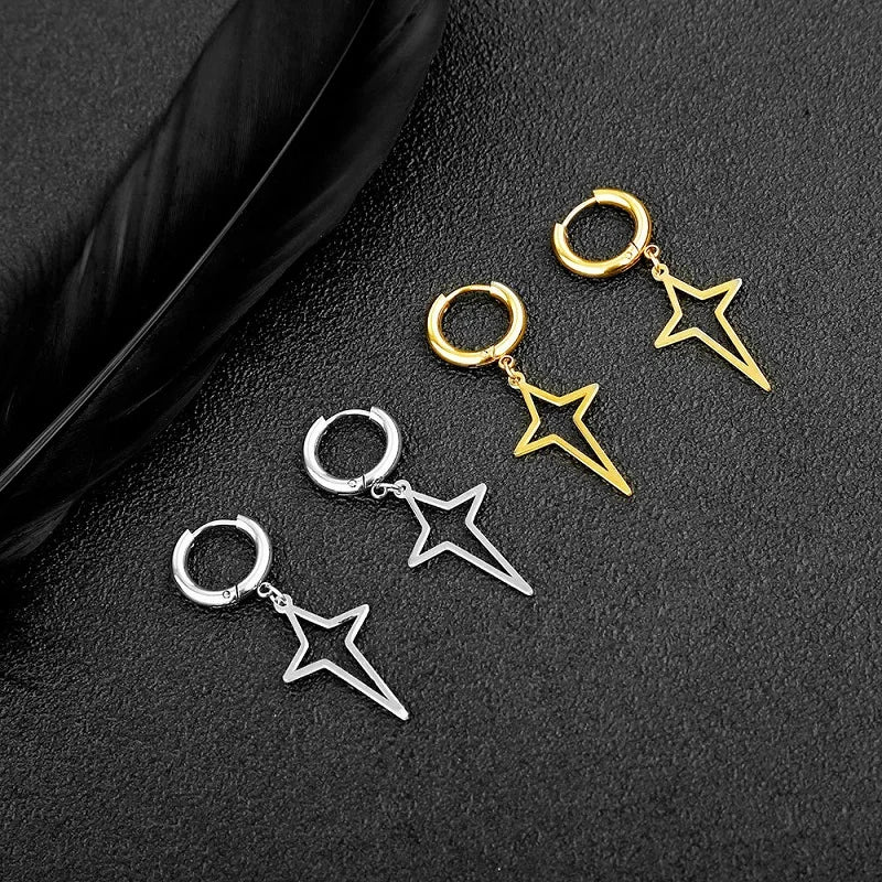 ゴシックステンレススチール中空クロスペンダントイヤークリップ/バックルイヤリング1組。レディース/メンズ用。トレンドのヒップホップパンクイヤリング。