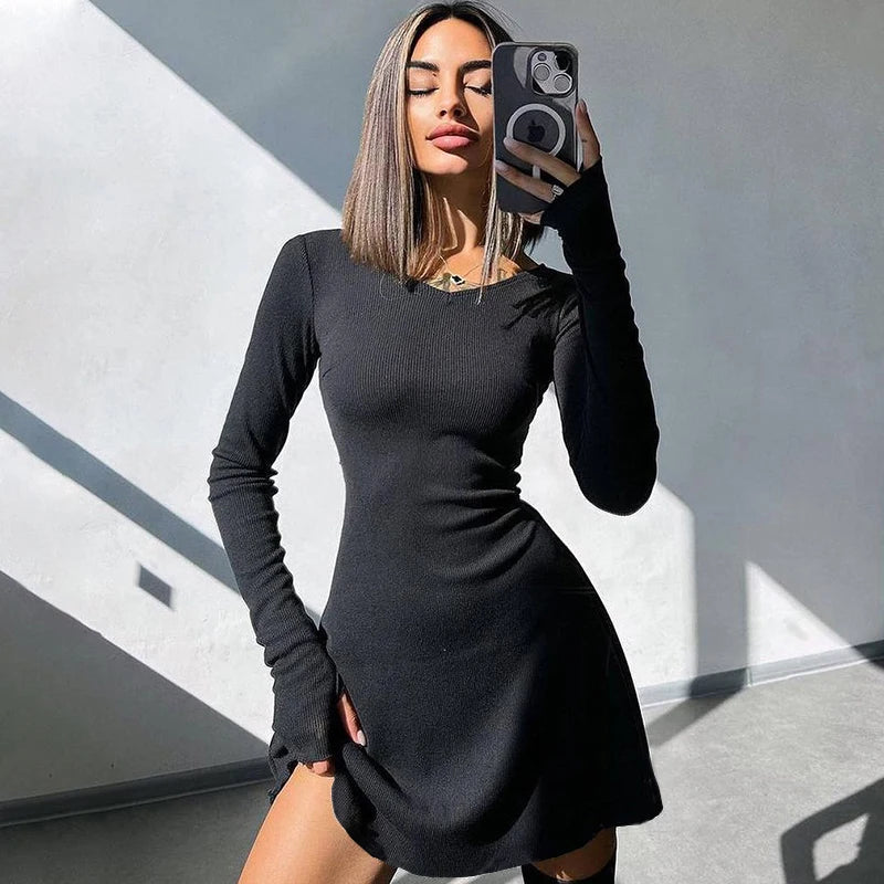 Women's Sexy Club Long Sleeve Mini Bodycon Dress Knitting Elegant Dress Suitable For Nightclub Family Party Vacation Leisure