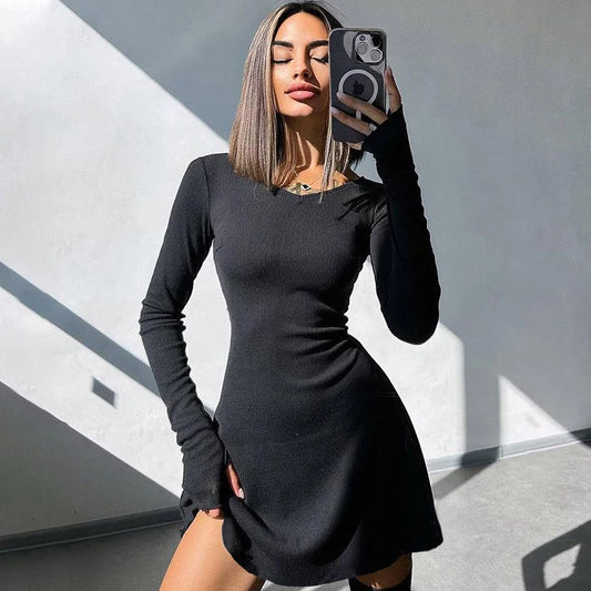 Women's Sexy Club Long Sleeve Mini Bodycon Dress Knitting Elegant Dress Suitable For Nightclub Family Party Vacation Leisure