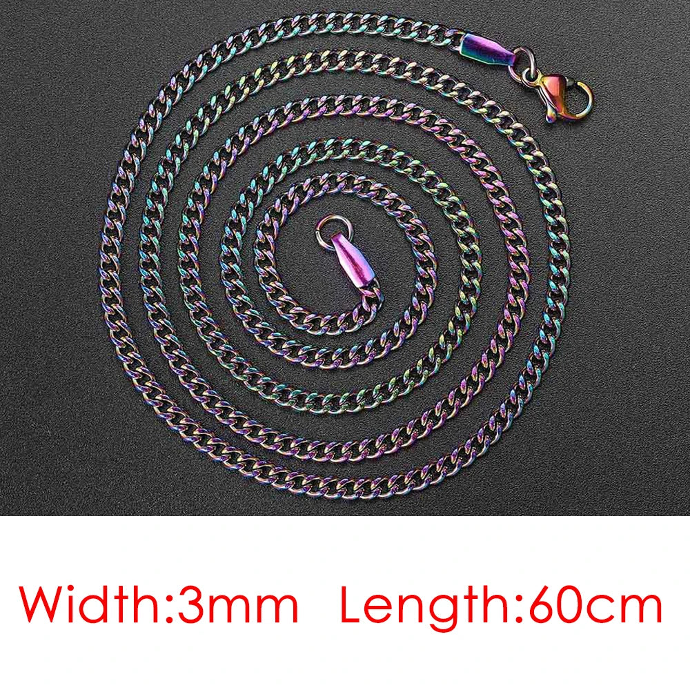 メンズ キューバンチェーンネックレス 3/5mm 60cm ステンレススチール ミニマリスト シルバーカラー ファッション ヒップホップ ジュエリー トレンド アクセサリー ギフト