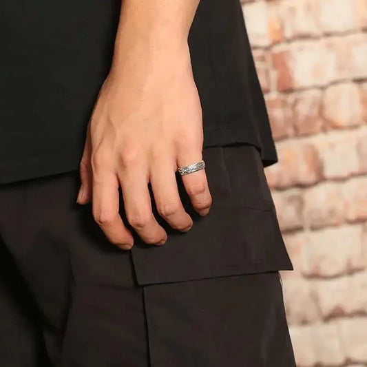 シルバーメッキ 仏教経典 金剛般若十字架 調節可能リング レトロ 宗教的 オープンリング 男女兼用 ファッションジュエリー