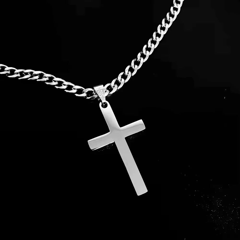 925スターリングシルバークロスネックレス メンズ レディース 5mm ステンレススチール 耐久性のあるキューバ十字架ペンダントネックレス ジュエリー