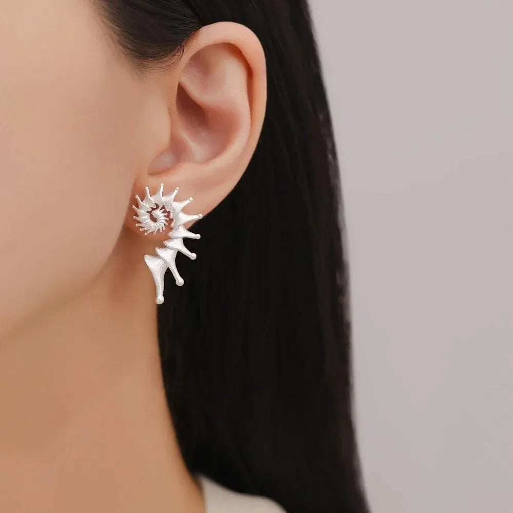 New Gothic Stereo Conch Personality Ancient Silver Stud Earrings for Men Women Hallowmas Punk Jewelry Vacation Accessory Gift