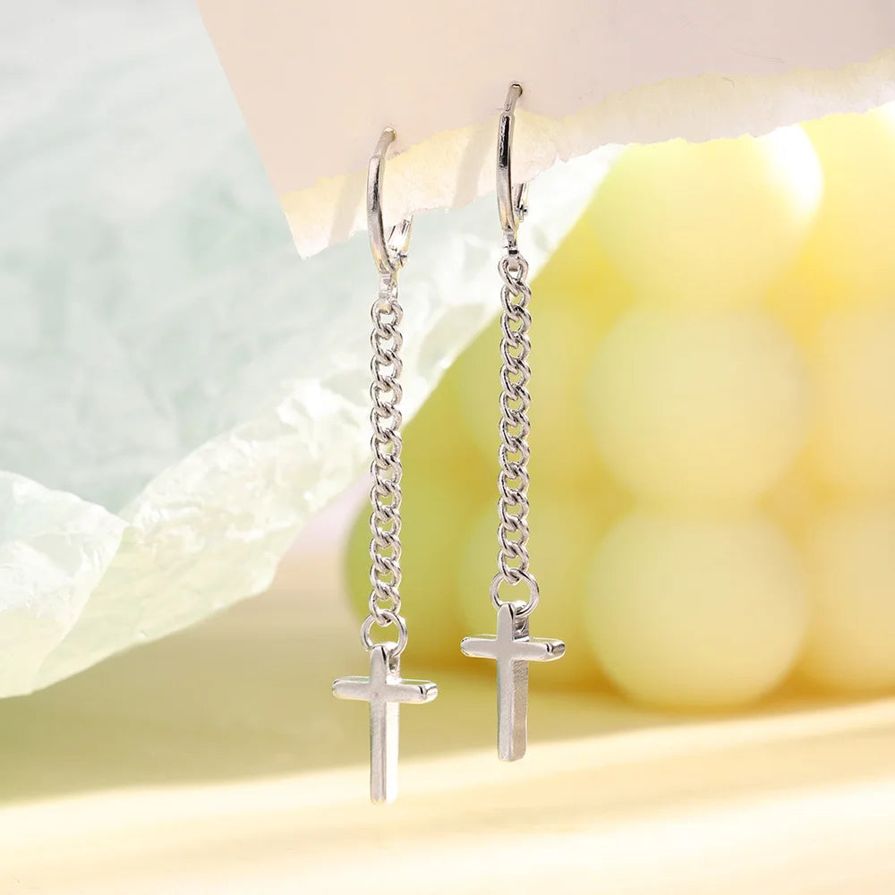 リアルマネー 925 スターリングシルバー ロングタッセル クロスライン フープピアス レディース ウェディングパーティーギフト ジュエリー