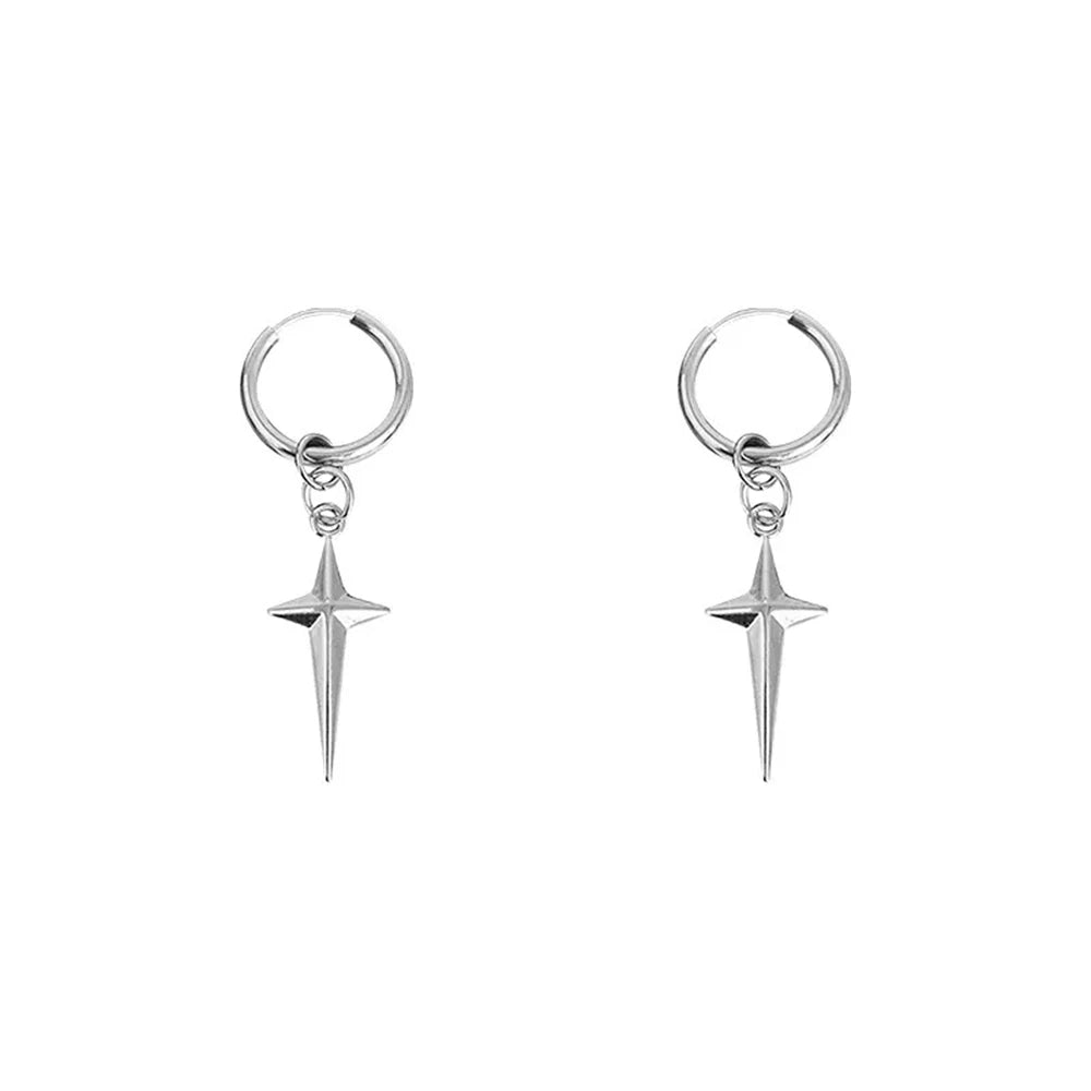 925シルバーニードルメンズクロススターパンクダングルイヤリングゴシックレディースクロスイヤーフープイヤリングハギーペンダントピアスジュエリー