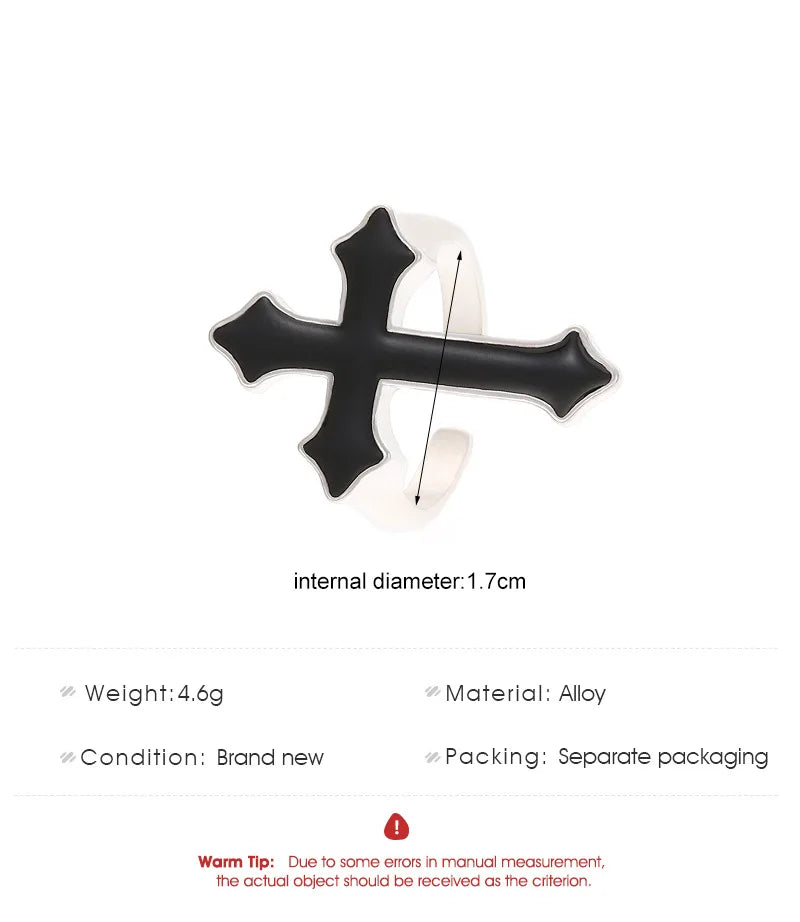 ウエスタンゴシッククロスシェイプリング メンズ パンク ダークアニメ 開口部調節可能 ブラッククロスリング レディース ジュエリーアクセサリー