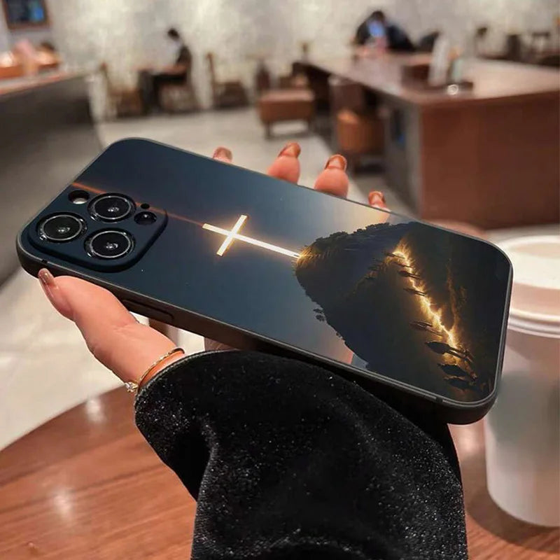 イエス・キリストの十字架が描かれた耐衝撃携帯電話ケース iPhone 17 16 15 14 11 12 13 Pro Max 7 8 14 15 16 Plus 17 Air 16E ソフトカバー用