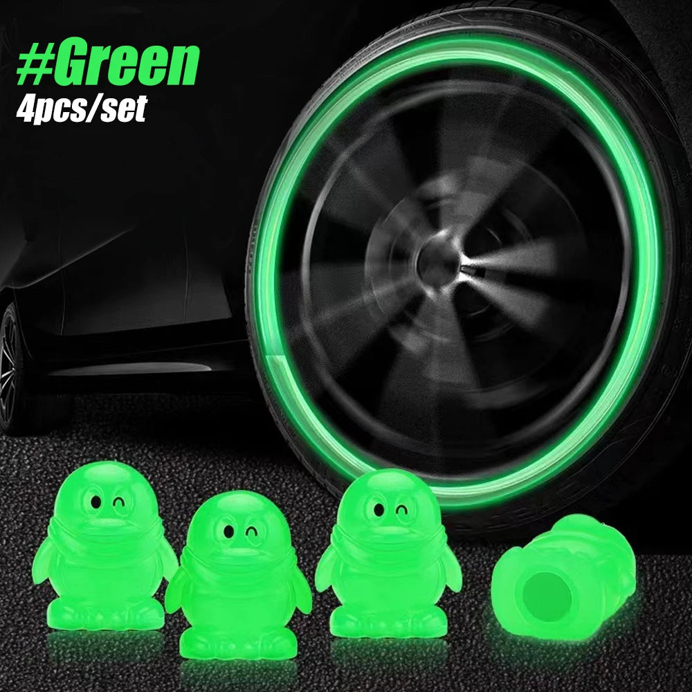 4Pcs Fluorescent Car Tire Valve Caps , Tire Valve Accessories, Luminous Tire Valve Cover, Suitable for Car Truck Motorcycle Bike