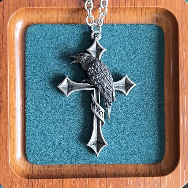 Buyee 925スターリングシルバー男性用ビッグペンダントチェーンユニークパンクゴシッククロスクロウネックレスメンズファッションファインジュエリーチェーン