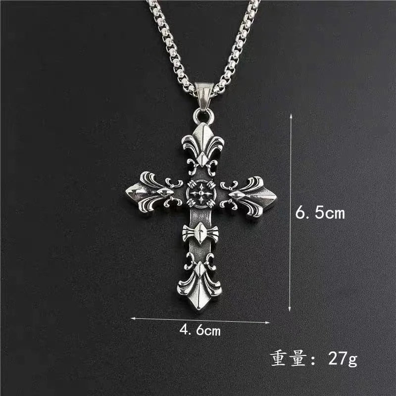 1ピース ファッショナブルなクロス ゴシックメタル アンティークシルバーカラー ペンダントネックレス 男女兼用 70cm
