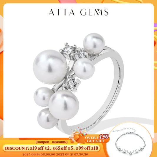 ATTAGEMS Pearl Moissanite Ring DVVS 100% S925 Sterling Silver Plated With18k Gold for Women Engagement Bride Jewelry Luxury Gift