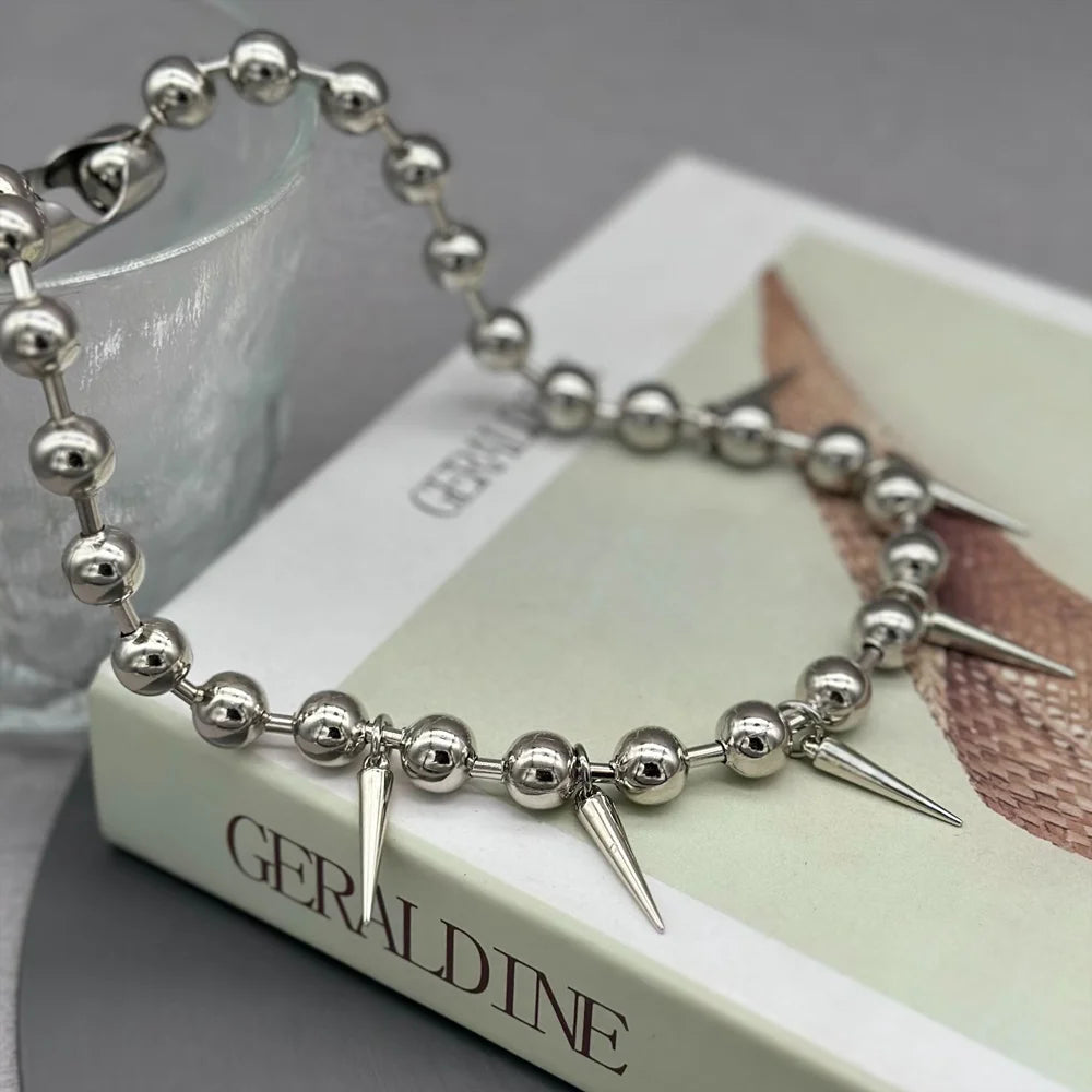 ゴシックファッション ビッグチャンキーボールチェーンリベットチョーカーネックレス レディース メンズ パンク Y2K グランジ スパイクビーズチェーンネックレス