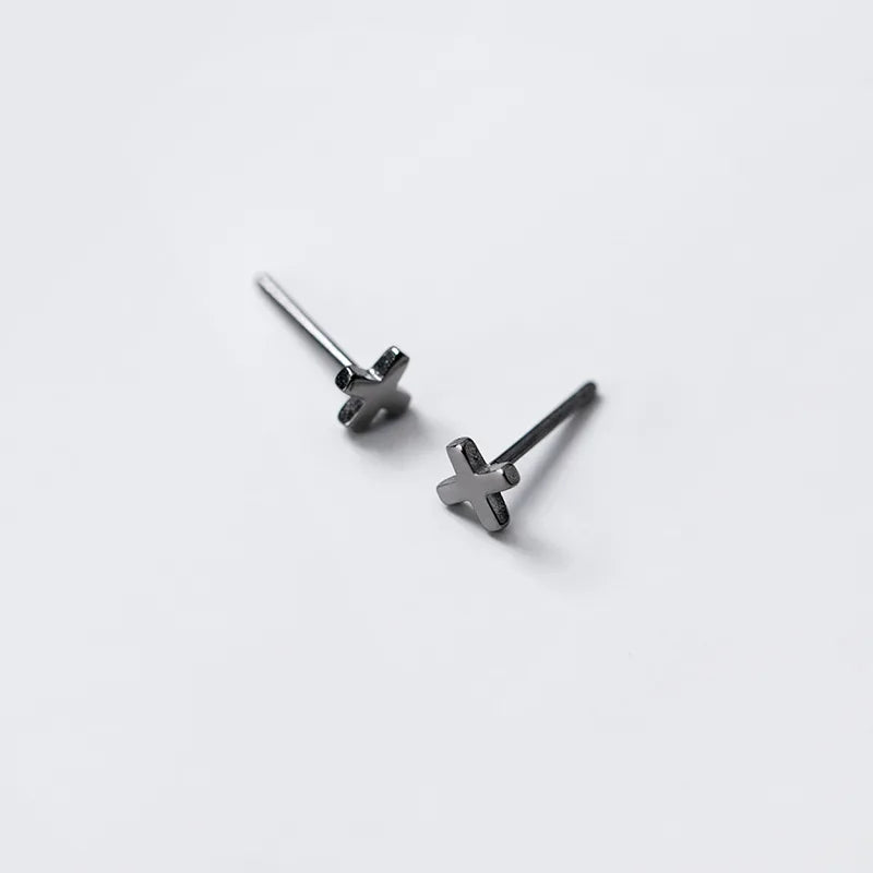 925スターリングシルバー ブラッククロススタッドピアス レディース ヒップホップファッション メンズ レディース ジュエリー