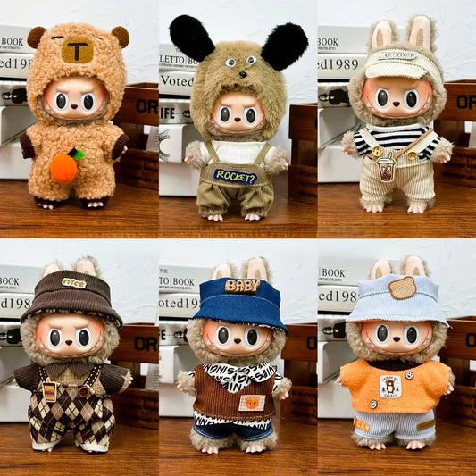 17cm Labubu Doll Clothes Set - Cute Plush Ropa Outfit with Multiple Styles, Trendy Kawaii Play Clothing & Accessories for Dolls