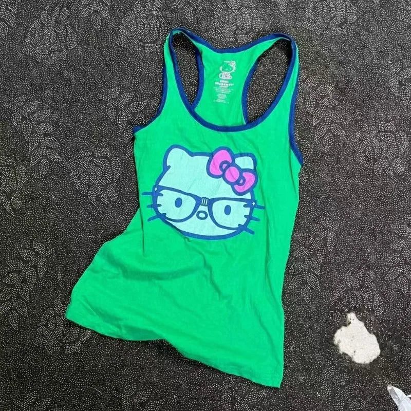 Women's Sexy Hottie Camisole Japanese Subculture Cartoon Print Halter Vest Harajuku Splicing Fashion Tanks Female Slim Chic Tops