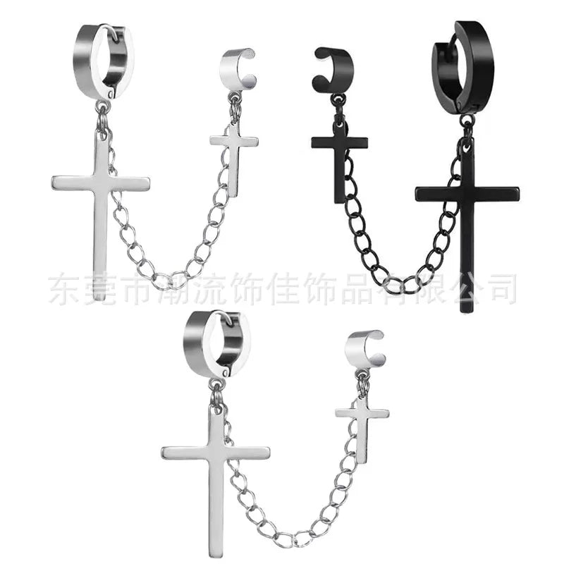 2個 メンズ レディース パンク ゴシック クロス イヤリング 誇張されたクラシック メタル クリスチャン チェーン ドロップ ダングル イヤリング ストリート ヒップホップ ジュエリー