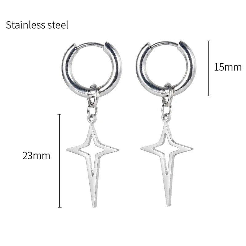 ゴシックステンレススチール中空クロスペンダントイヤークリップ/バックルイヤリング1組。レディース/メンズ用。トレンドのヒップホップパンクイヤリング。