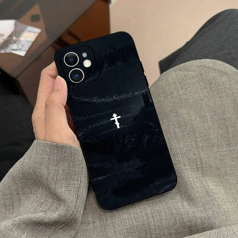 正教会の十字架アイコン教会電話ケース ブラック iPhone 17/16/15/13/14 Pro Max/ 11Plus/X/Xr/Xs Max 13mini用