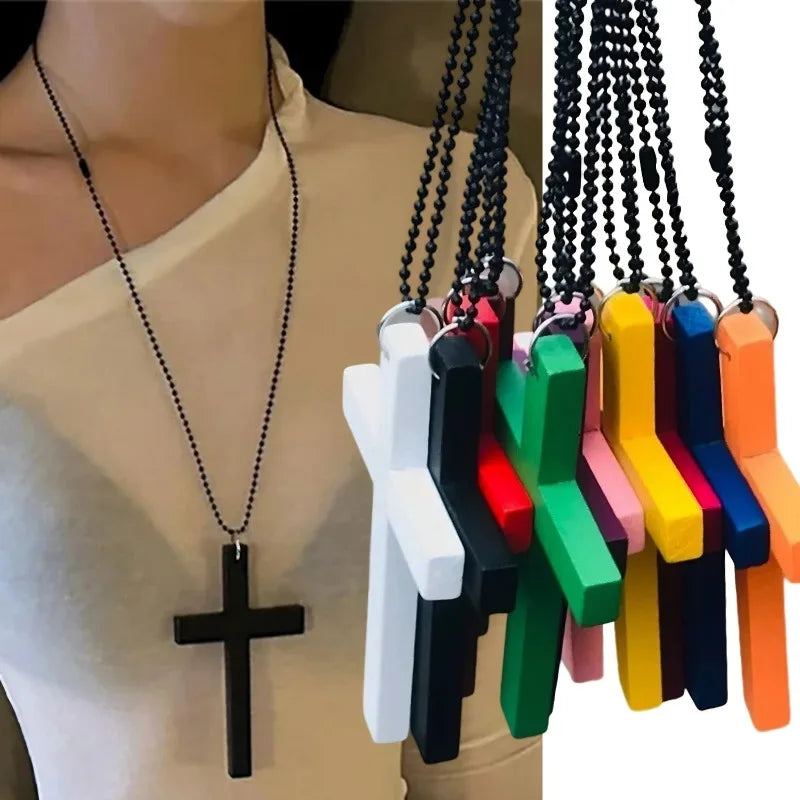 クールなパンクゴシックウッドクロスペンダントネックレス スパイシーガールズ 個性的 ヴィンテージ ヒップホップ メンズ レディース Y2K ネックレス パーティー ジュエリー ギフト