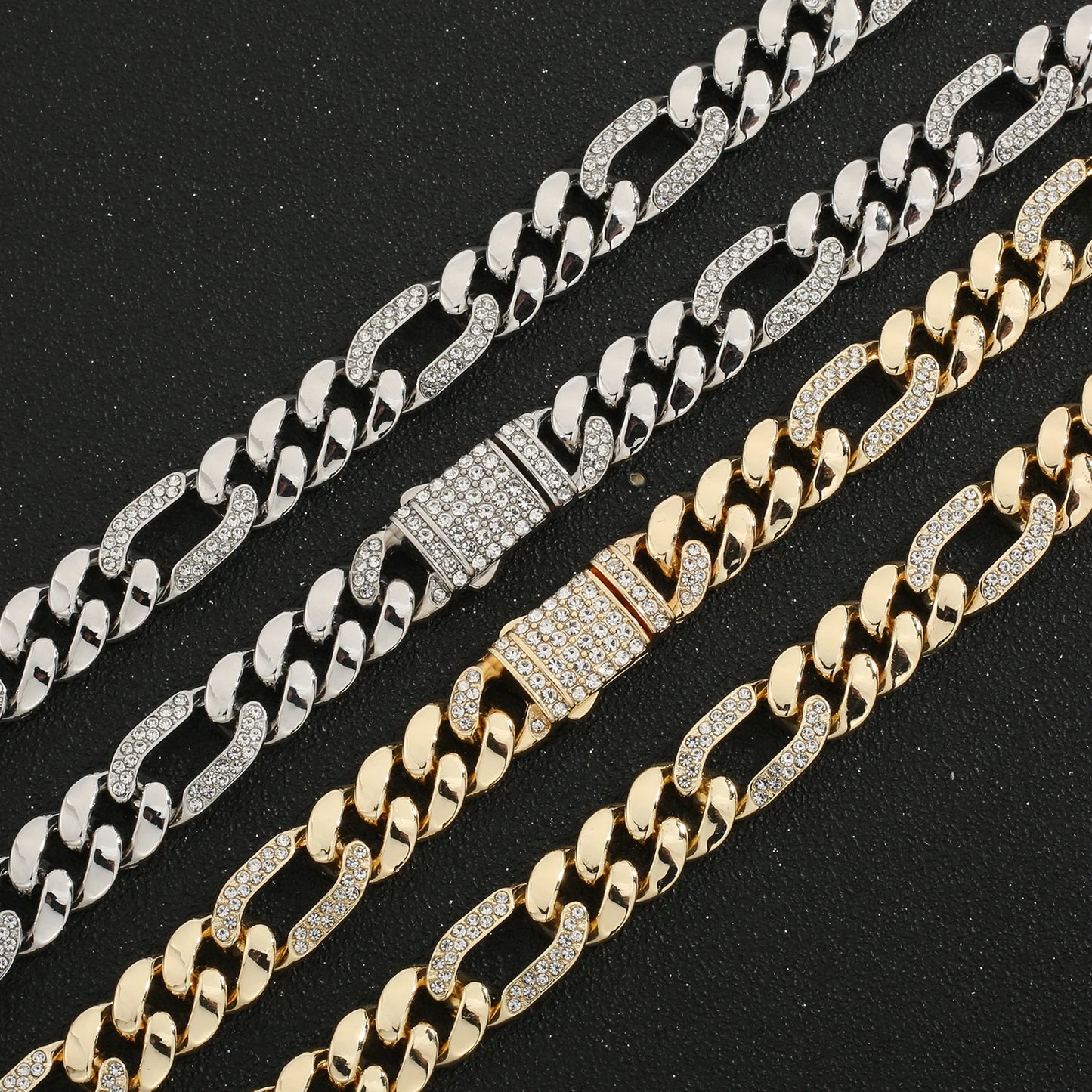 ヒップホップ 14K ゴールドメッキ ステンレススチール ジュエリー アイスカデナ オムブレ マイアミ キューバンチェーン メンズネックレス