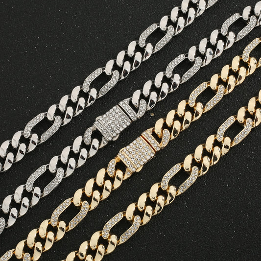 ヒップホップ 14K ゴールドメッキ ステンレススチール ジュエリー アイスカデナ オムブレ マイアミ キューバンチェーン メンズネックレス