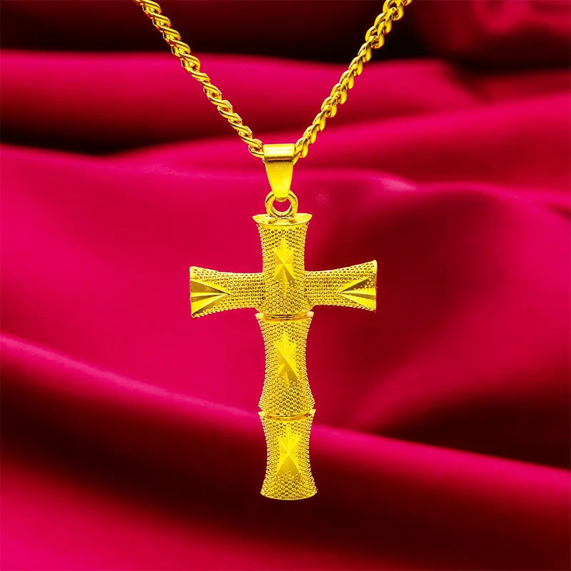 Men's 24K Gold (AU999) Overbearing Cross Necklace | Openwork cross chain, micro-diamond glow with magnetic closure