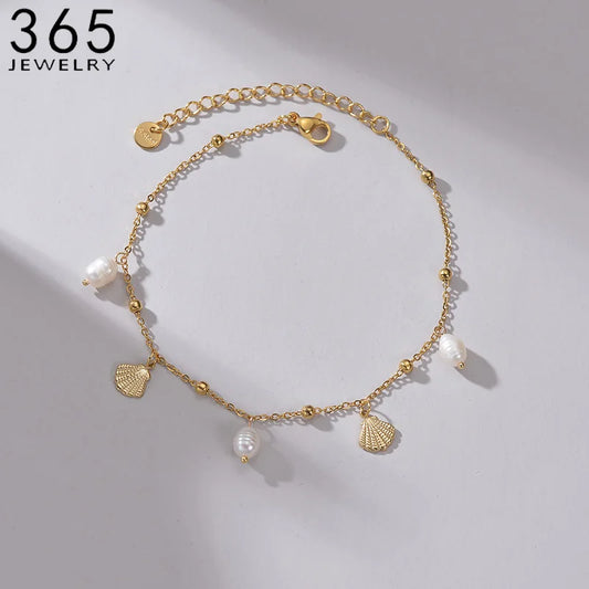 Fashion High Quality Shell Pearl Bracelet Stainless Steel Gold Color For Women Bangle Girl Jewelry Gift
