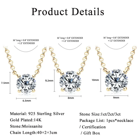 Lnngy 1CT 2CT 3CT Moissanite Pendant Necklace For Women s925 Sterling Silver Solitaire Drop Necklaces Certified Jewelry Gift