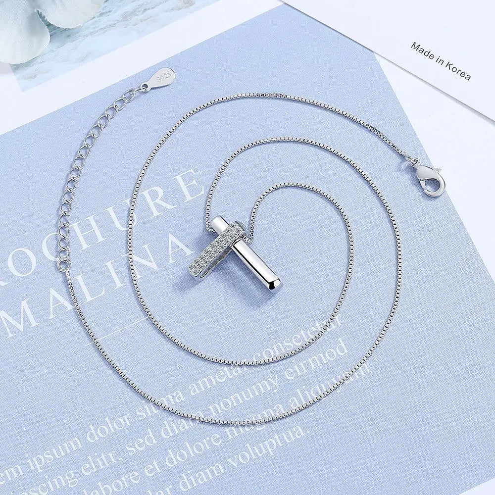 925スターリングシルバークロスバックルペンダントネックレス、ジルコン装飾、女性用ファッションジュエリー