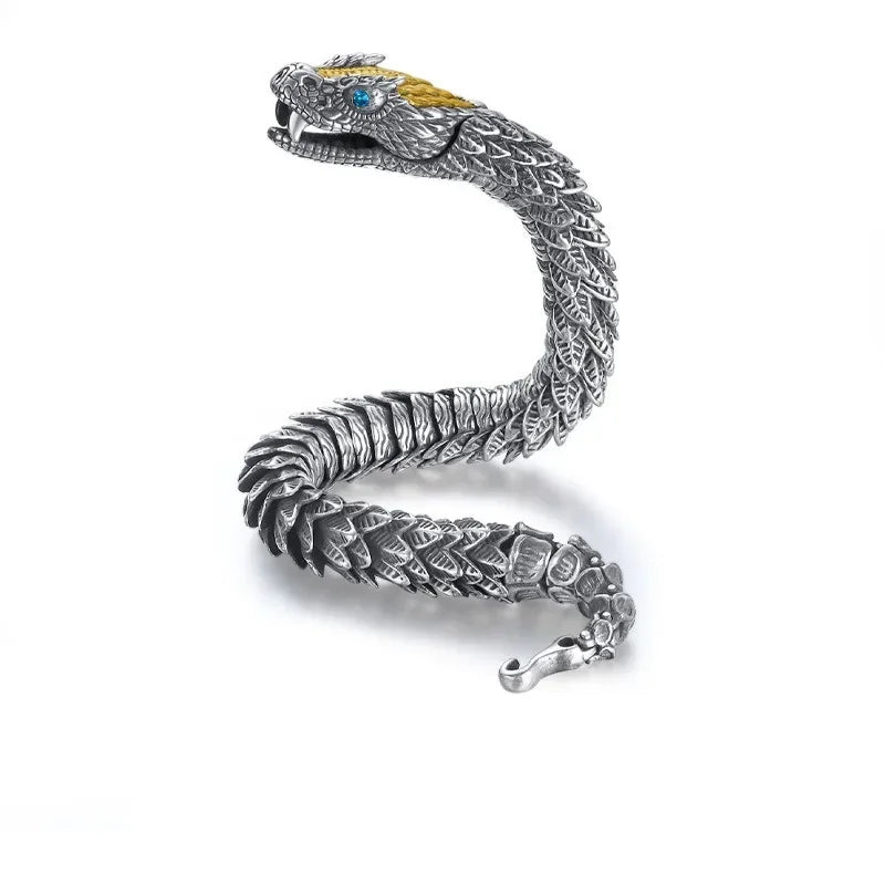 ユニークな職人技が光る925シルバーの高級メンズブレスレット。オリジナルデザイン。高品質ヒップホップスタイルのスネークバングルジュエリー。