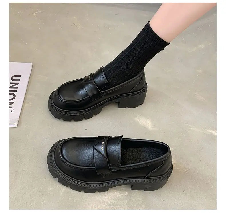 Women's Summer Footwear Loafers Shoes for Woman 2024 Office Round Toe Black Low Heel Elegant with Discount Genuine Mark Stylish