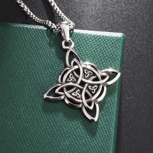 Witch Knot Necklace Stainless Steel Magic Knot Pagan Witchcraft Symbols Pendant Celtic Knot Necklace Jewelry Gifts for Women