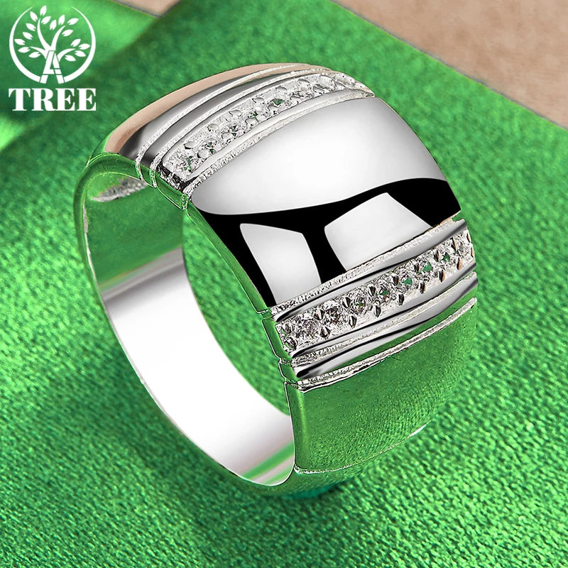 925スターリングシルバー高貴なAAAジルコンゴージャスなワイドリングレディースメンズリングファッションパーティー誕生日宴会結婚式チャームジュエリー