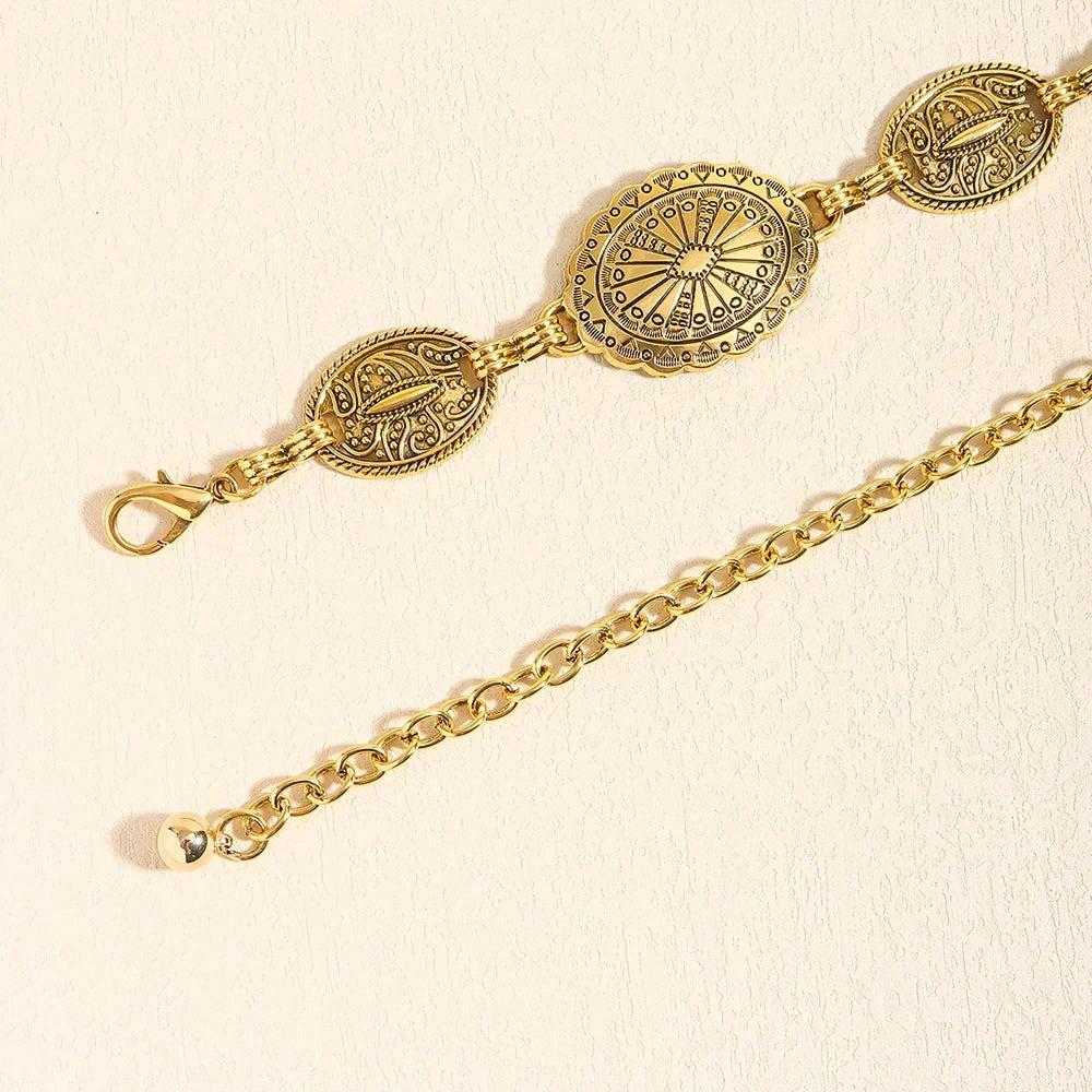 1/2pcs Retro Style WOMEN'S Metal Waist Chain Accessories Decorative Circle Carved Chain Belt High Style Accessories