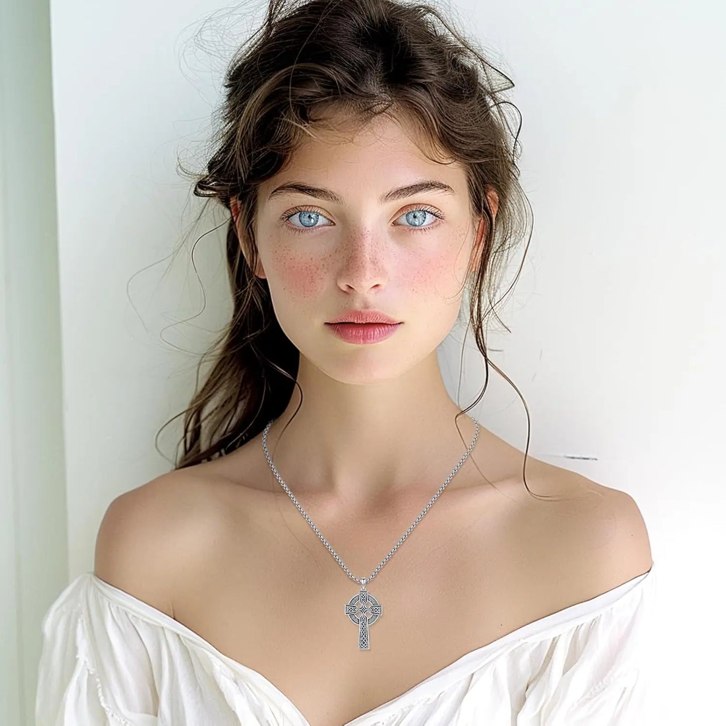 ケルト十字ネックレス メンズ レディース 925スターリングシルバー ケルト十字ペンダント イーヴィルアイネックレス アイリッシュトリニティノットジュエリー