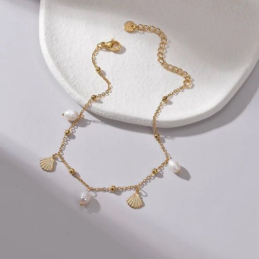 Fashion High Quality Shell Pearl Bracelet Stainless Steel Gold Color For Women Bangle Girl Jewelry Gift