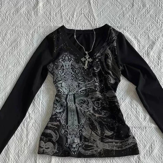 レディース ヒップホップ 90年代 ヴィンテージ パンク Tシャツ 秋 ストリートウェア セクシー ショートスリーブ ゴシック スリム クロップトップ ホットガール カジュアル フェム Tシャツ y2k