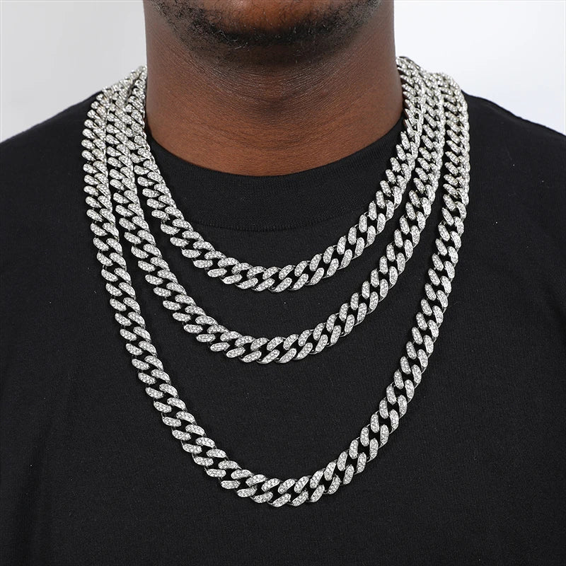ヒップホップ 13mm キューバンリンクチェーン メンズ マイアミ アイスアウト ブリンブリンネックレス ゴールドメッキ ブリンブリン メンズ レディース ラッパー ジュエリー ギフト