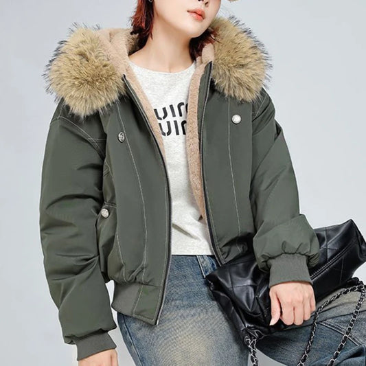 アメリカンスタイル レトロ ファーカラー イミテーションミンクファー フード付き コットンパッド入り ジャケット レディース&amp;メンズ ゴシック ヒップホップ カジュアル ジッパー パーカー