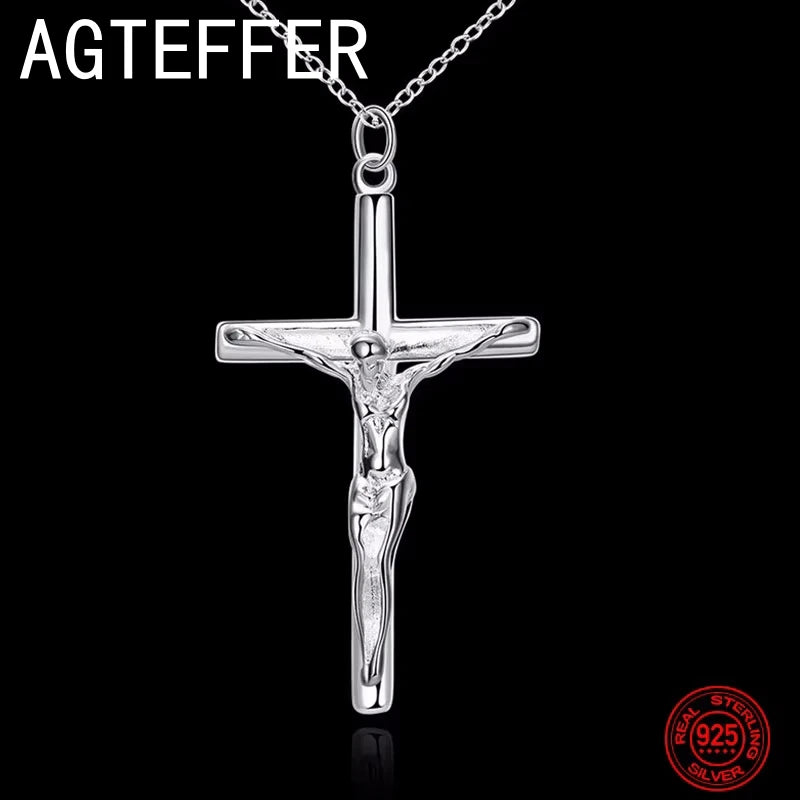 高級925スターリングシルバー18インチファインクロスネックレスレディースメンズチャームウェディング気質ジュエリーギフトパーティー