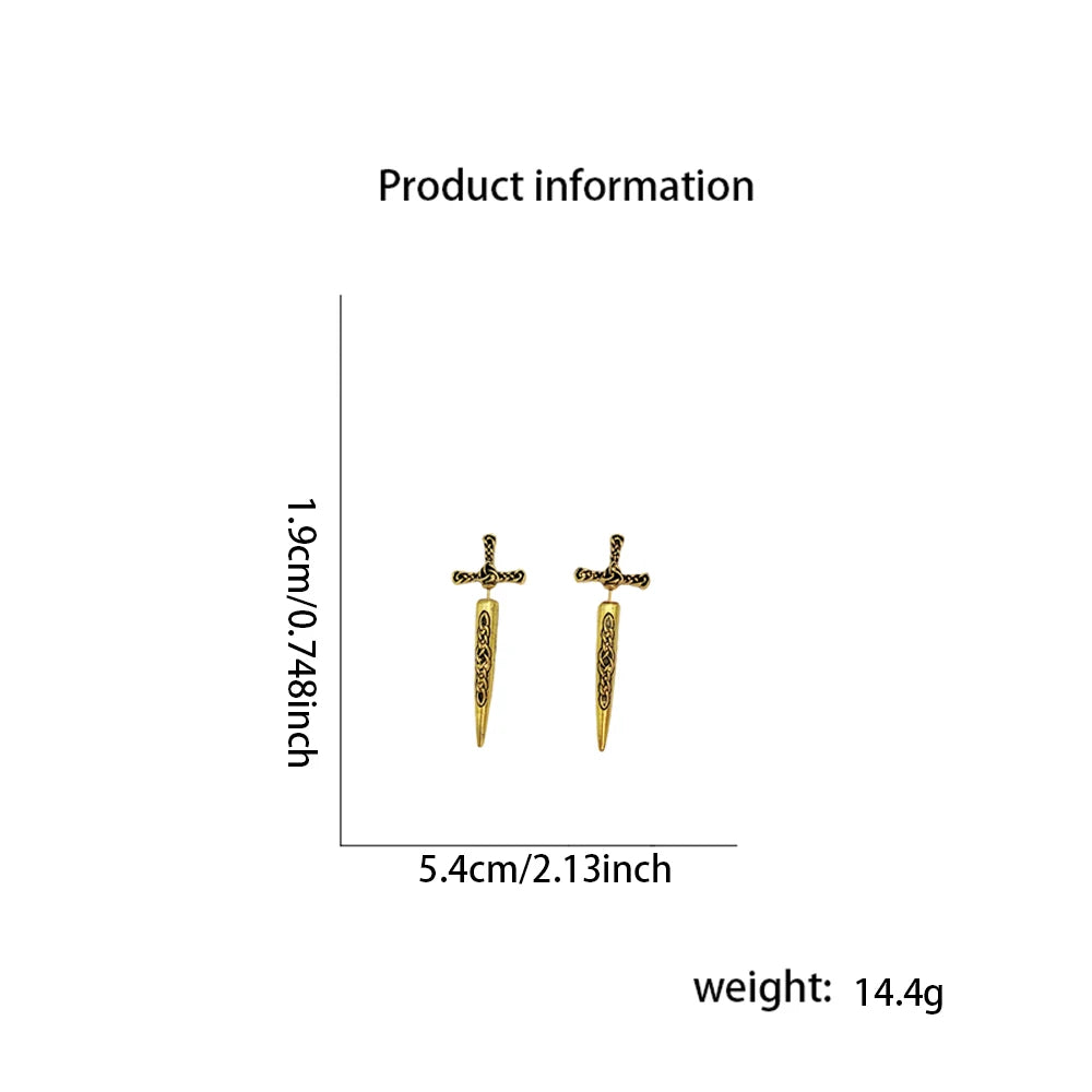 レトロゴスクロスロングソードレディースメンズダングルイヤリングラグジュアリー絶妙なダガーメタルピアスイヤースタッドジュエリーアクセサリーギフト