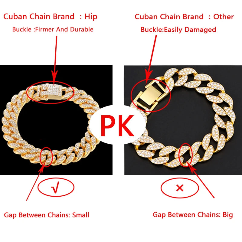 ヒップホップ 13mm キューバンリンクチェーン メンズ マイアミ アイスアウト ブリンブリンネックレス ゴールドメッキ ブリンブリン メンズ レディース ラッパー ジュエリー ギフト