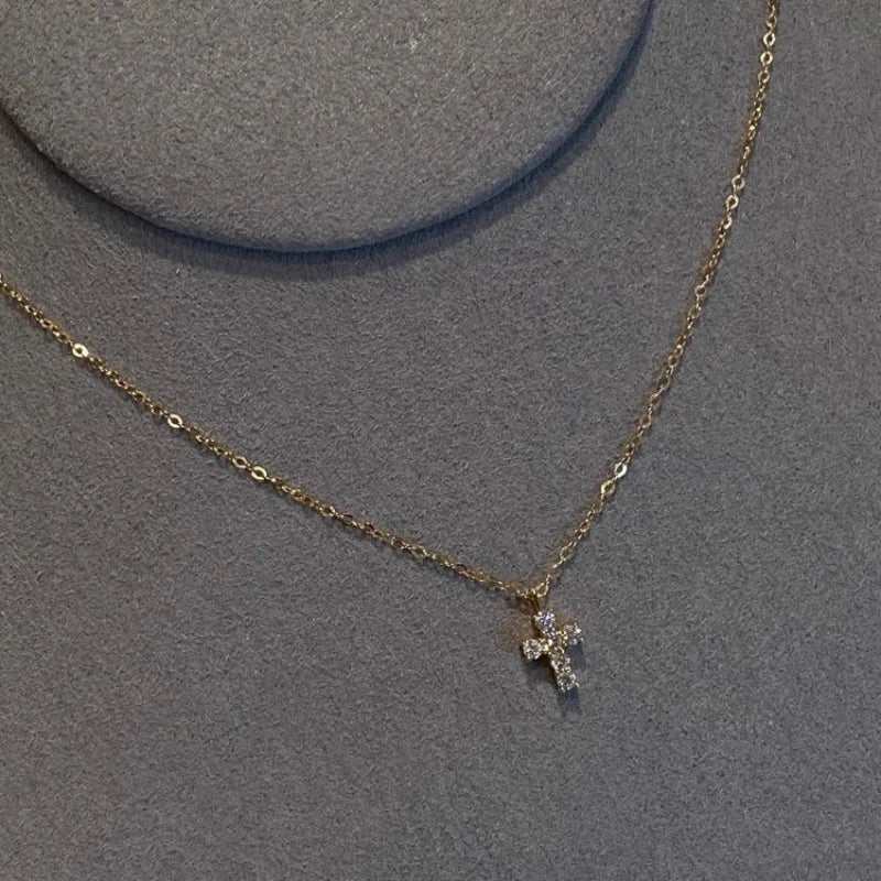 925 Sterling Silver Electroplated Real Gold Inlaid Zircon Cross Pendant Necklace for Women Fashionable Temperament Jewelry Gifts